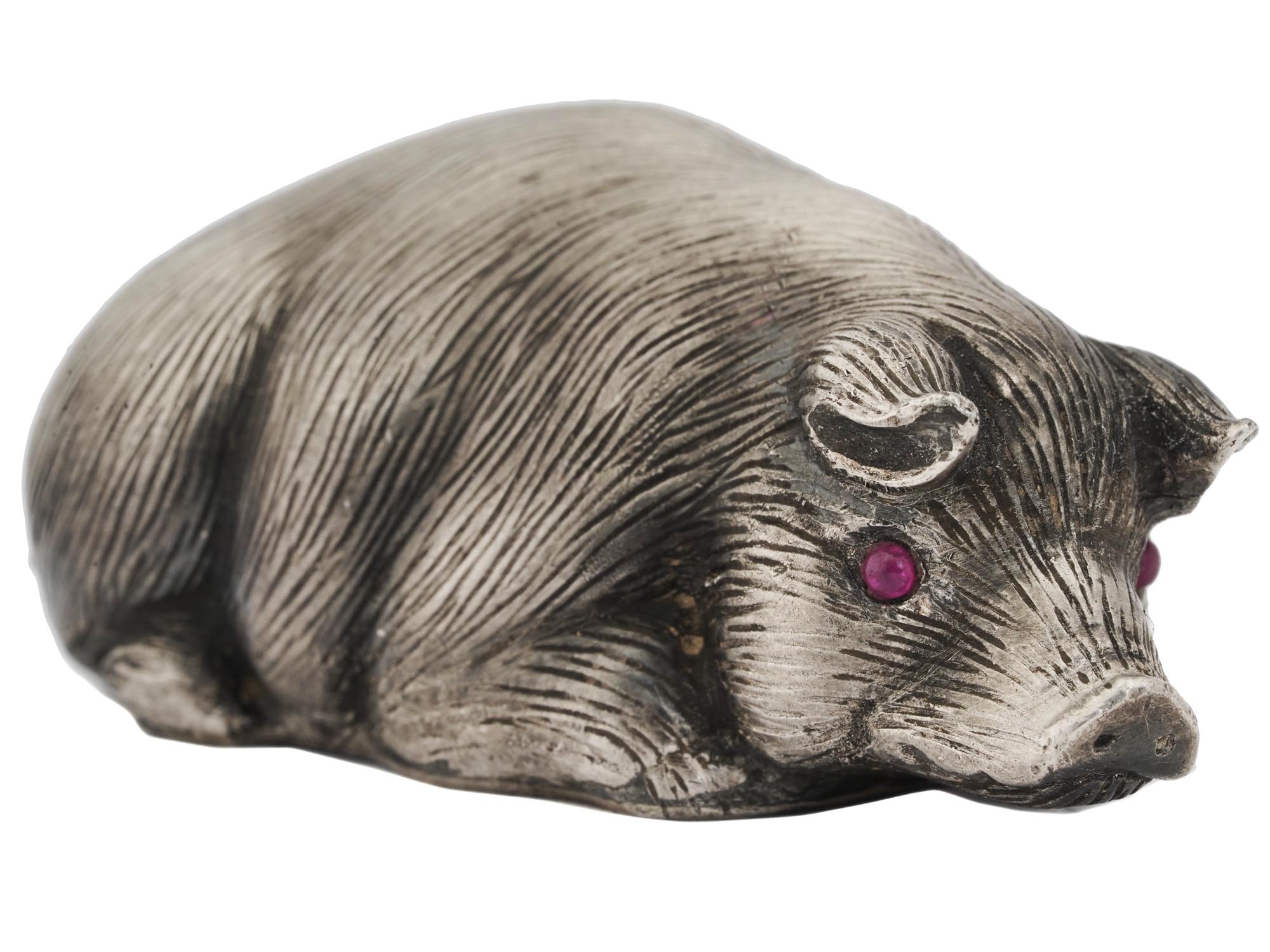 RUSSIAN SILVER FIGURE OF A PIG WITH RUBY EYES PIC-0